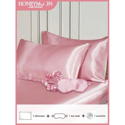 Set 3 Pièces en Satin Rose – Taie d’Oreiller Ultra Douce + Masque de Sommeil Occultant + Chouchou – Soin Cheveux & Peau – Idéal Voyage & Cadeau Bien-Être