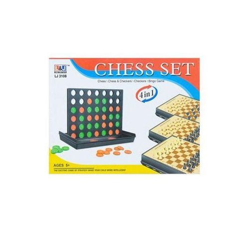 Coffret 4 jeux en 1 : Puissance 4, dames, échecs et échecs-dames