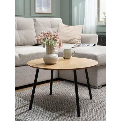 Table Basse Ronde Ø70cm design Scandinave Moderne Chêne Chaud/Noir