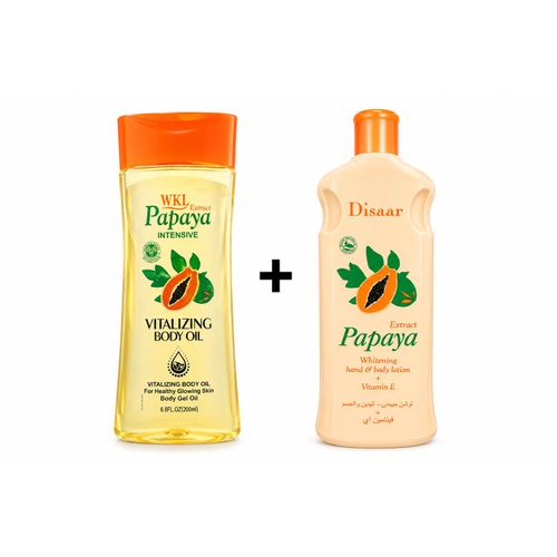 Pack Papaya Soin Corps Complet – Huile Corporelle Vitalisante + Lotion Éclaircissante Vitamine E