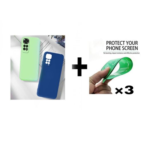 Pack : 2 pochette Redmi Note 11 4G silicone Goma Bleu et Vert + 3 Ciramik
