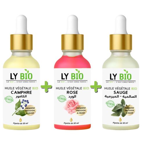 PACK HUILE CAMPHREE 50ML - PIPETTE + HUILE ROSE 50ml - PIPETTE + HUILE SAUGE 50ML - PIPETTE