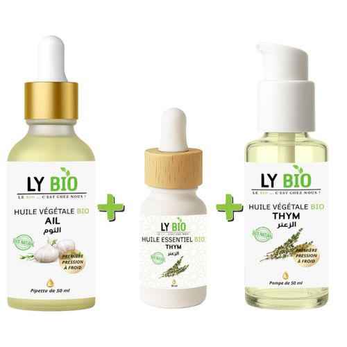 PACK HUILE AIL 50ML - PIPETTE + HUILE ESSENTIEL THYM 10ML + HUILE THYM 50ML - POMPE