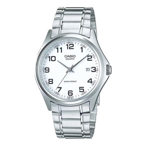 Montre classique pour au fond blanc avec dateur - index chiffres - Etanche - MTP-1183A-7BDF