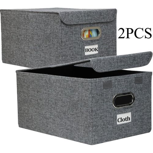 طقم من 2 صناديق تخزين قماشية مع غطاء (قطعتان) - تنظيم عملي للمنزل
