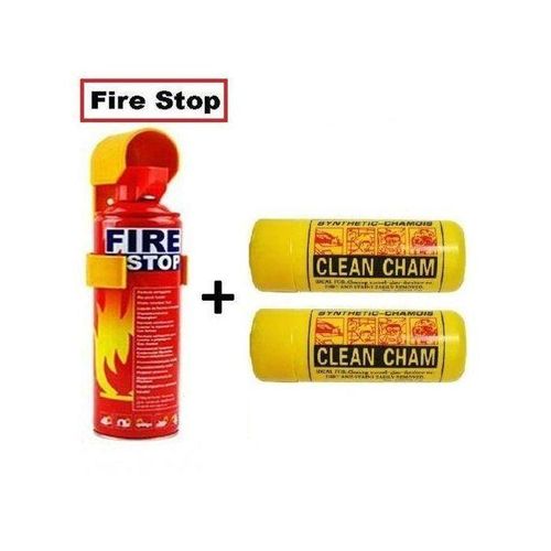 Clean Cham Pack 2x Peau de Chamois +1x Extincteur 500ml Fire Stop Feu