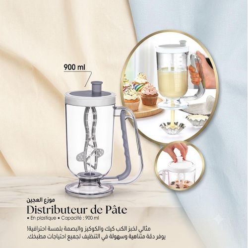 Distributeur de Pâte 900 ml avec Poignée – Doseur et Mélangeur pour Pancakes, Gaufres, Crêpes et Cupcakes – Anti-Goutte