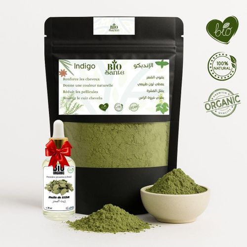 Indigo cheveux couvrance ton naturel 250 g + huile de Sidr 30ml gratuit