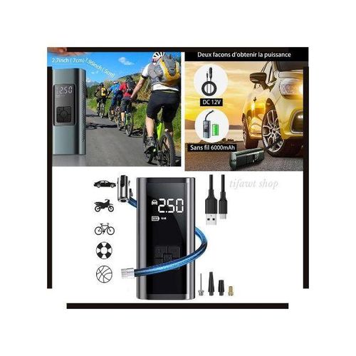 Mini Compresseur d’Air Sans Fil Portable avec Écran Numérique – Pompe à Air Électrique Rechargeable pour Voiture, Moto, Vélo et Ballons