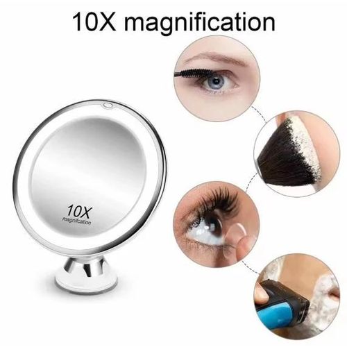 Miroir de Maquillage LED Grossissant 10x, Écran Tactile, Rotation 360°, Ventouse Flexible, Portable pour Salle de Bain et Coiffeuse