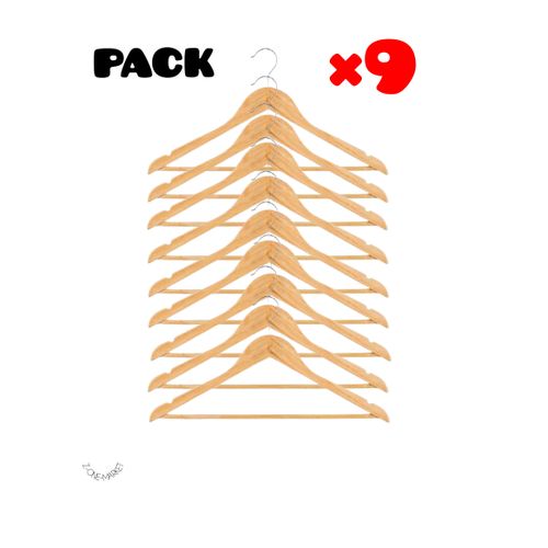 9x Cintres Bois Verni Naturel