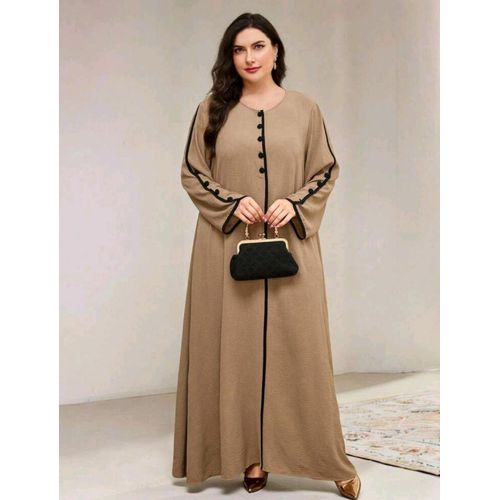Robe Longue Femme Abaya Élégante à Col Rond et Boutons - Tenue Modeste & Casual