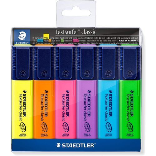 6 Marqueurs fluorescent Surligneur 6 couleurs(Rose,Bleu,Vert,Jaune,Orange,Mauve)