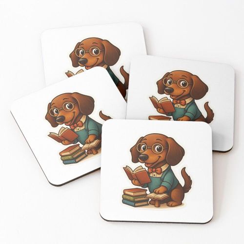 4 Dessous de Verre Bibliothécaire Teckel – Du temps pour lire avec style ! sous tasse unique