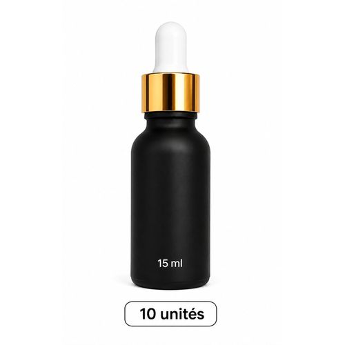 Pack de 10 Pipette compte-gouttes en verre Noir bouchon doré pour huiles et cosmétique 15ml