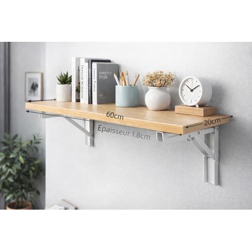 Étagère Murale Design avec Supports Pliables – Élégance & Solidité dimensions 60 cm X 20 cm X1.8cm