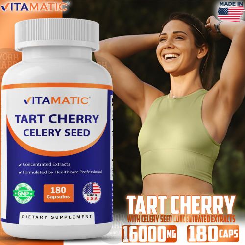 الكرز اللاذع 16,000 ملجم 20X مستخلص مع مستخلص بذور الكرفس 10X المركز 180 كبسولة