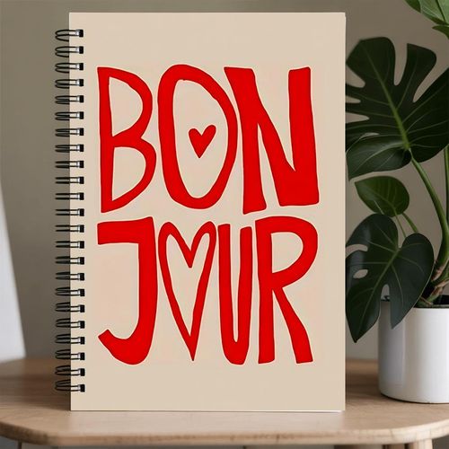 Carnet à Spirale Thème Bonjour - Agenda Ligné Relié, Idéal pour le Bureau et l'École, Cadeau Parfait pour Femmes et Enseignants, Agenda de Bureau, Carnet pour l'écriture, Agenda Quotidien,Cahier Scolaire,Papier quadrillé,Agenda Élégant,Écriture Fluide,C