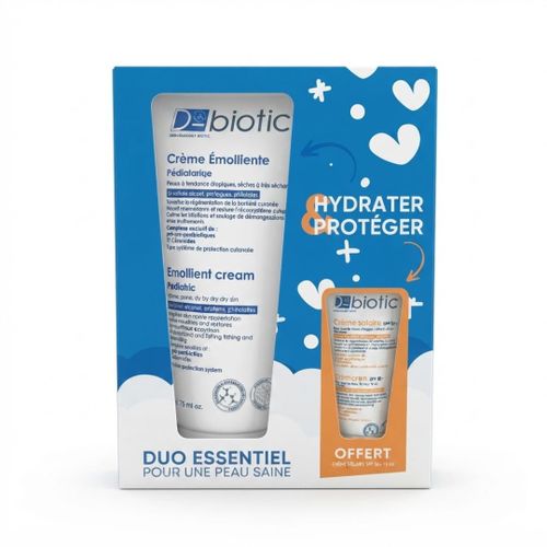 Crème Essentiel Émolliente Pédiatrique + Mini Crème Solaire Offerte – Pack Duo Bébé & Enfant