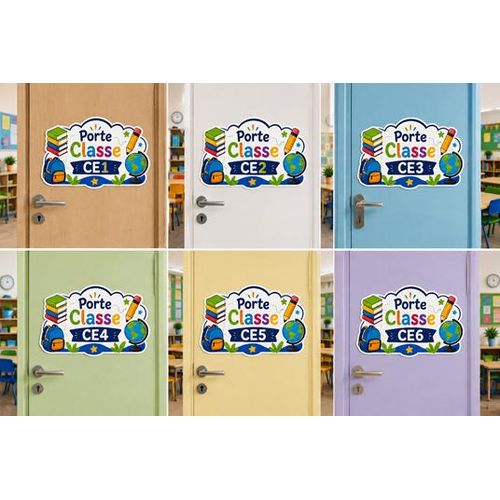 6 Stickers Porte Classe CE1,CE2,CE3,CE4,CE5,CE6 – Signalétique Scolaire