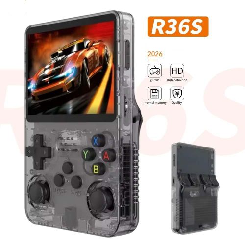 Console de jeu portable rétro R36S – Écran IPS de 3,5 pouces, 64 Go, design transparent, appareil de jeu portable avec jeux intégrés , système de jeu portable Gameboylecteur de jeux vidéo portable