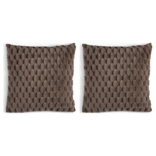 Lot de 2 - Coussin Décoratif Texturé 45x45cm Taupe Doux Pour Salon et Chambre