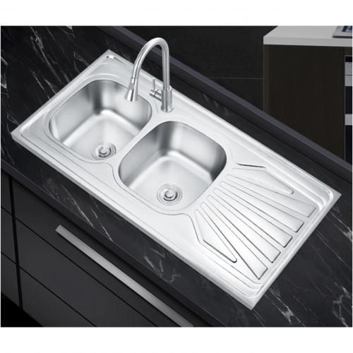 Evier Lavabo de Cuisine Double fait main En acier inoxydable 120cm/50cm