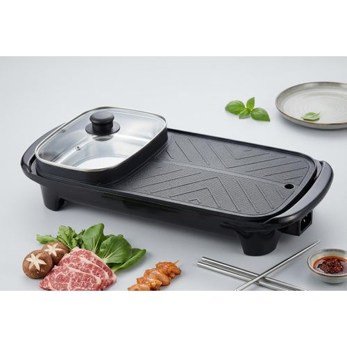 Gril Électrique Multifonctionnel et Casserole de Cuisson 2-en-1 Style Coréen 1500W – Multifonction, Revêtement Antiadhésif Granit, Noir