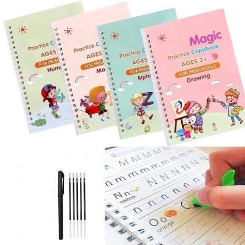 4 Livres Cahier d'enfant Réutilisable,Apprentissage Exercices Ecriture