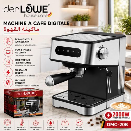 Machine à Café Digitale 20 Bars avec buse vapeur 2000 W, DMC-20B