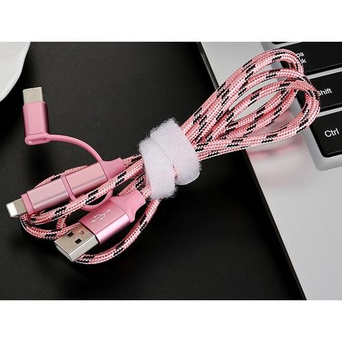 Câble de charge rapide et sûr 3 en 1 Sync Type C Micro éclairage iphone rose