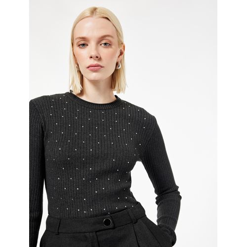 Pull en maille à détails de pierres - Anthracite