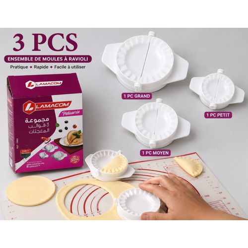 Ensemble de 3 Moules à Chaussons, Raviolis et Empanadas – Presse à Pâte Facile d'Utilisation – Blanc