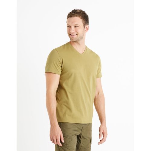T-shirt col v 100% coton - Vert