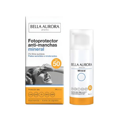 Écran Solaire Minéral - SPF 50, Niacinamide & Huile de Coton, 0% Filtres Chimiques - Anti-Taches, Protection Haute Spectre Large, Peaux Sensibles - Flacon Pompe 50ml