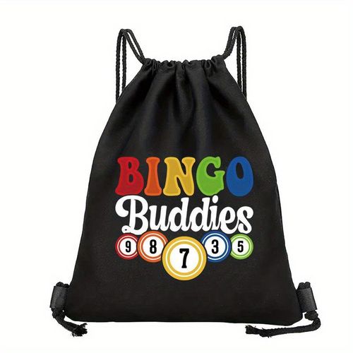 1 Sac à cordon imprimé Bingo, matériau doux et portable, idéal pour vacances, fitness, shopping, sport et yoga, cadeau printemps-été pour amis