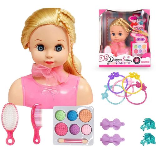 Tête poupée à coiffer et à styliser pour fille, coffret de coiffure avec accessoires.