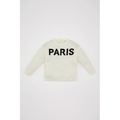 Pull en tricot beige avec imprimé "Paris" et col rond pour Bébé Fille