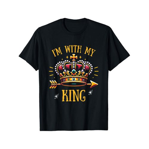 T-shirts assortis Sa Reine, Mon Roi pour couple - , col rond décontracté avec couronne colorée et motif flèche, lavable en machine - Parfait pour toutes les saisons, GRANDES TAILLES, Vêtements sur le thème de l'amour, Vêtements de relation, T-shirts