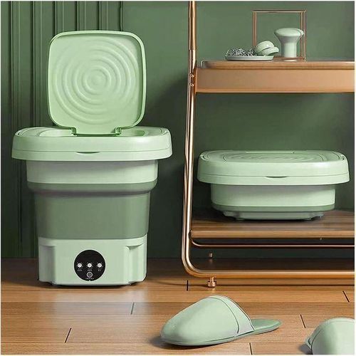 Mini Machine à Laver Compacte et Pliable – Lave-Linge Portable et Léger pour Petits Espaces, Appartements, Voyages et Camping – Pour Sous-Vêtements, Chaussettes et Petits Vêtements – Vert