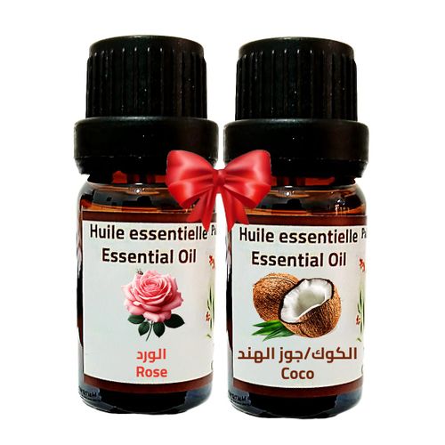 Huile Essentielle de Rose 10ml Essence fragrance 100% naturel + Huile Essentielle Noix coco 10 ml Essence fragrance 100% naturel