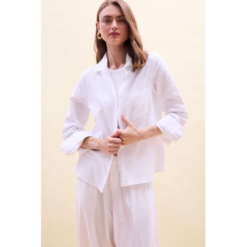 Chemise blanche oversize en lin mélangé à manches longues