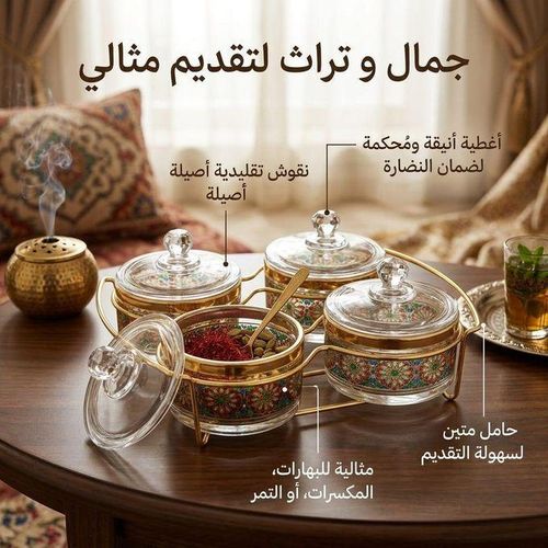 Carrousel a amuse-bouches – ensemble de 4 boites transparentes decorees + presentoir metallique royal