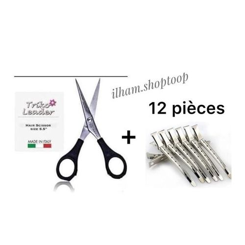 Triko Leader Ciseau de Coupe Professionnel 5 1/2 – (Made in Italy)+12 pièces Pinces à Cheveux