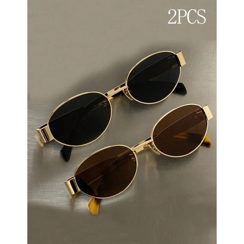 PAIRE Lunettes de soleil rond oval pour femme - Doré