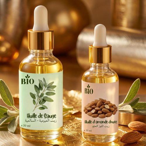 Pack x2 Huile de sauge 50 ml et Huile de amande douce 30 ml qualité premium
