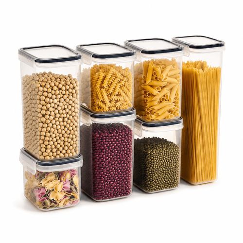 Set de 7 Boîtes de Conservation Alimentaire Hermétiques – Contenants Transparants avec Couvercles – Rangement Cuisine pour Pâtes, Riz, Céréales, Légumineuses, Épices, Farine et Snacks