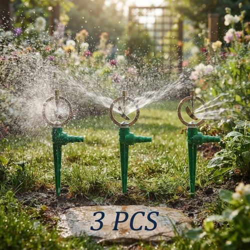 Lot de 3 Arroseurs de Jardin Rotatifs - Asperseurs d'Arrosage Automatiques pour Pelouse et Fleurs