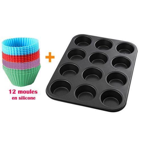 Moule à gâteau pour pâtisserie cupcake x12 + fond de gateau en silicone 12pcs