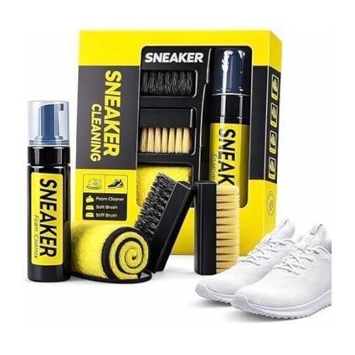 Kit de nettoyage pour baskets – Nettoyant mousse, brosse à daim, chiffon microfibre et brosse à semelles, Kit d'entretien pour baskets blanches, chaussures de ville, daim et cuir